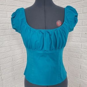 Pinup Couture Peasant Top, Size Medium, Blue